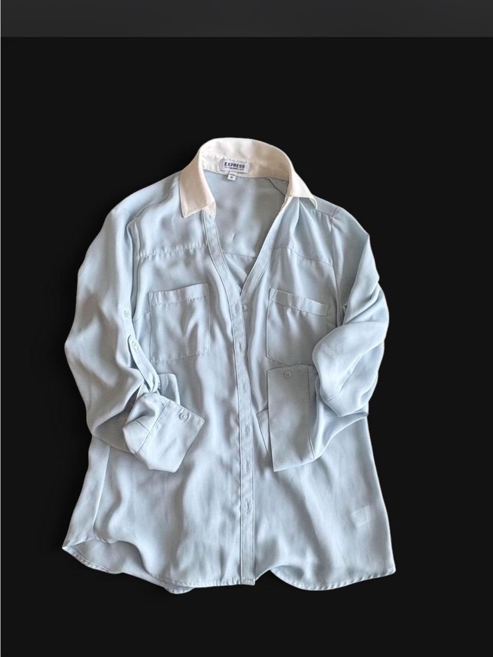 Express Women's Pale Blue Button-Down Shirt with White Collar